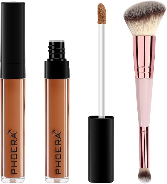 PHOERA Concealer, Lightweight, Full Coverage, Long Lasting, Corrects, Hydrates, Highlights, Matte Finish, All-Day Wear,with Concealer Brush (109#HAZELUNT)