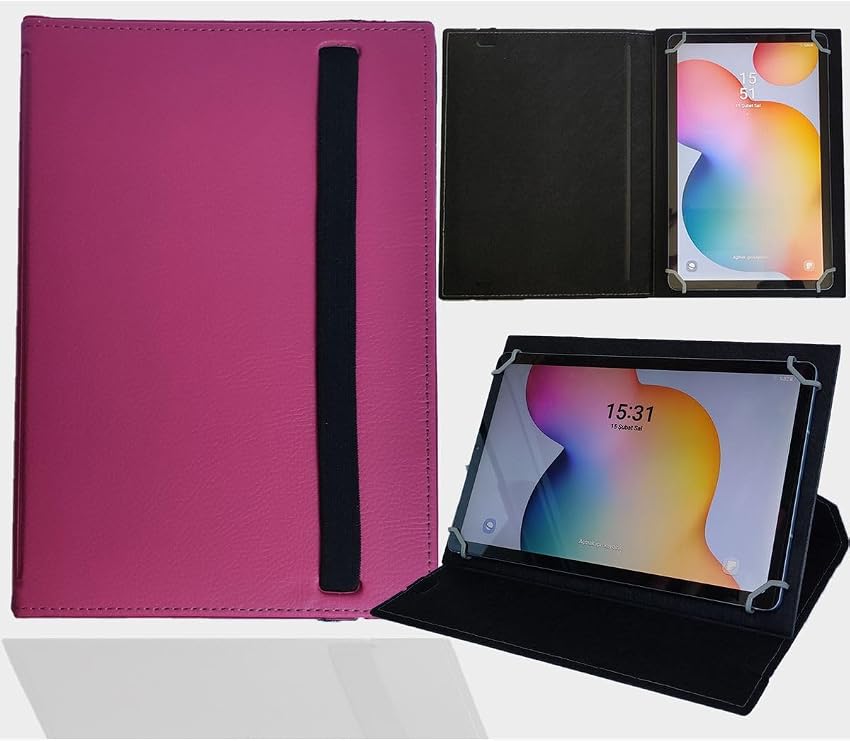 Tablet Standlı Üniversal Kapaklı Tablet Kılıfı Pembe Huawei MatePad 10.4" ile uyumlu