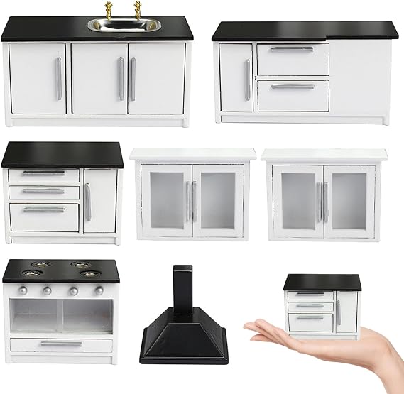 Dollhouse Kitchen 1 12 Scale Wooden Doll House Furniture 7PCS/Set Simulation Miniature Dollhouse Accessories Kitchen Doll House Furniture Miniature Set