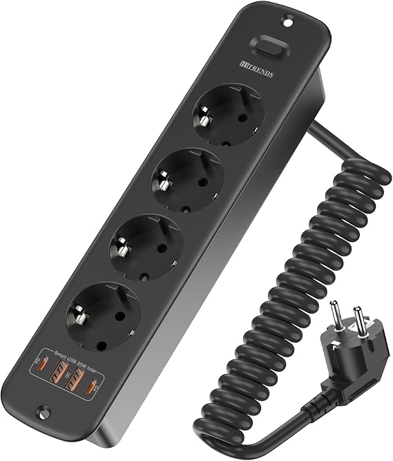 Retractable Socket 4 Compartments Built-in Power Strip with USB Built-in Socket Multiple Socket Table Socket with Switch Table Top Recessed Socket - 2 m Spring Cable Black