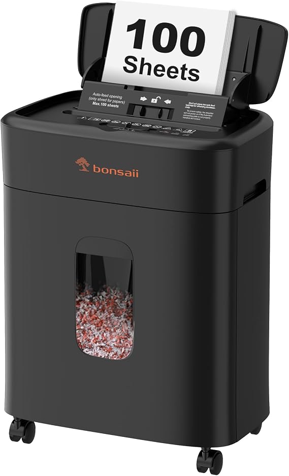 Bonsaii 100-Sheet Auto-Feed Micro-Cut Heavy Duty Shredder for Home Office