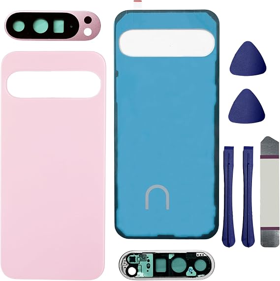 Pixel 9 Pro XL バックガラス 交換用 リアカメラレンズ付き Google Pixel 9 Pro XL 5G バックカバー ガラスハウジング ドア 取り付け済みテープ+ツール付きPixel 9/9 Proには適しません ローズクォーツ
