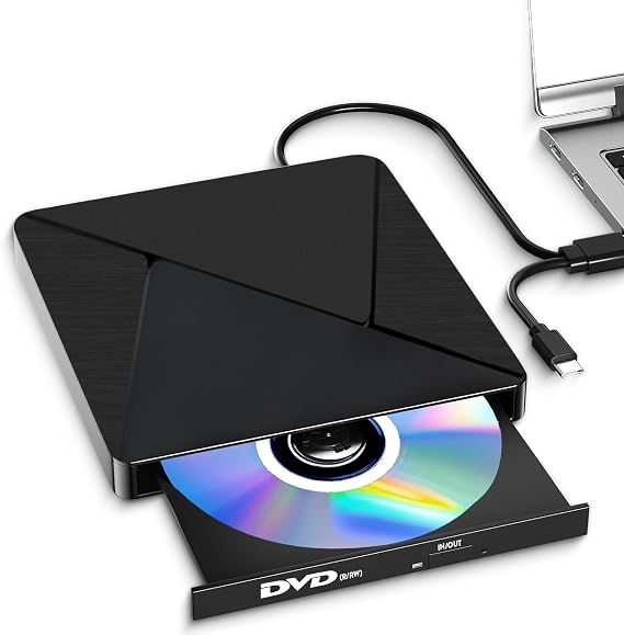 External CD DVD Drive for Laptop USB 3.0 Type-C Slim Portable Player CD DVD RW Writer Reader Burner, Low Noise Optical External Disk Drive for Desktop, PC, Mac OS,Windows 11/10/8/7/XP/2003/Vista/Linux