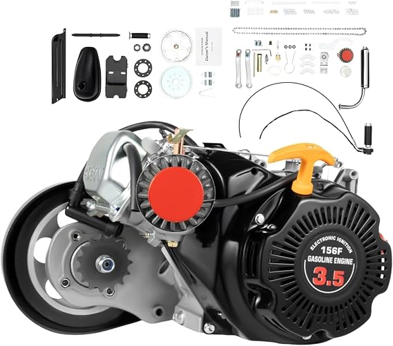 100cc 4ストロークガソリンエンジンキット、3.5hp自転車エンジンキット、チェーンドライブ付きハンドスタートガスエンジン Ohv空冷 大きな三角形の空のフレーム&モーターバイク改造用
