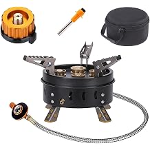 Portable Camping Stove, 11000W Foldable Camping Cooker, External Ignition Gas Stove with Screw-In Adapter, 5 Burner Camp Stove for Outdoor Hiking, Picnic, Trekking, BBQ