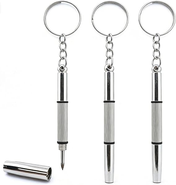 3 PCS Mini Portable Screwdrivers for Glasses, 3-in-1 Keyring Eyeglasses Repair Kit Flat Head Phillips Hex Handy Tiny Screw Drivers for Sunglasses, Small Electronics