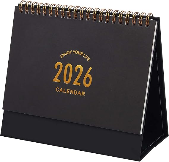 Small Desk Calendar 2026-2027, Standing Flip Desktop Calendar from Now to June 2027 - Metal Ring Twin-Wire Binding Monthly Desktop Calendar for Home Office School (Black)