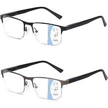 Missfive 2 Pack Occupational Varifocal Glasses Mens, Near Progressive Multifocal Reading Glasses, Metal Half Frame Eyewear With Spring Hinge,