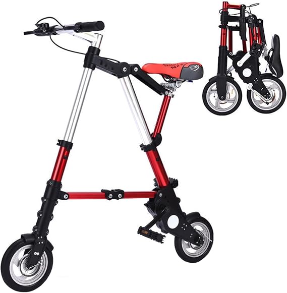 Folding Bike, Lightweight Aluminum Comfortable Adjustable Bicycle City Quick Folding System Folding Bikes Outdoor Travel Commuting Mini Bike for Adult Men Women
