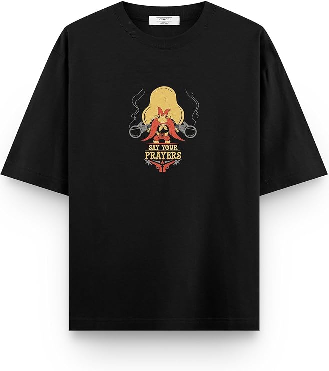 Bugs Bunny Yosemite Sam Baskılı Yarı Oversize T-shirt 1155