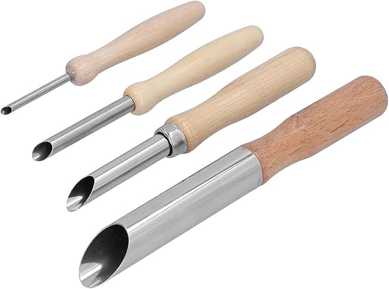 4 Pack Ceramic Hole Cutters, Stainless Steel Round Hole Drills for Clay & Pottery - Wooden Handle Tools for Sculpting, Pottery Studio & DIY Craft Projects