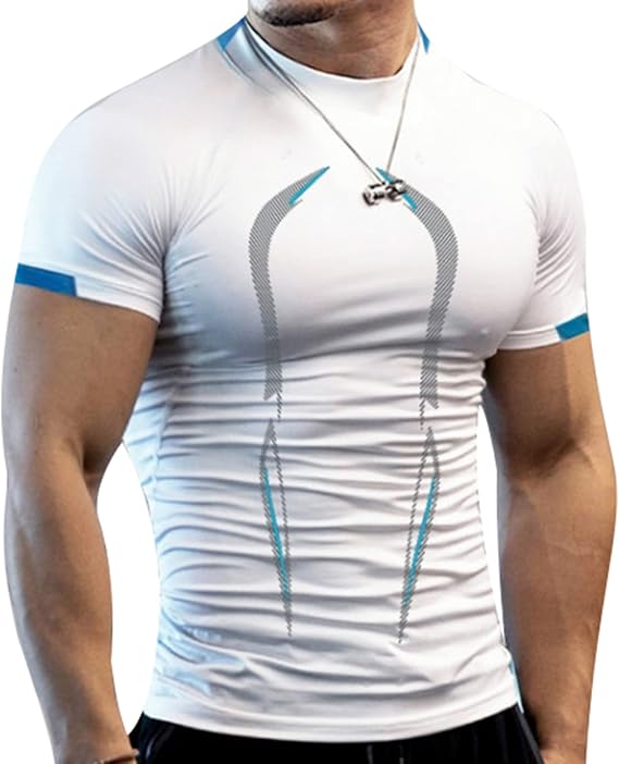 YILEEGOO Men Short Sleeve Compression Tops Mens Running Top Quick Dry Base Layer Top for Gym Sports Fitness Workout Cycling,Training