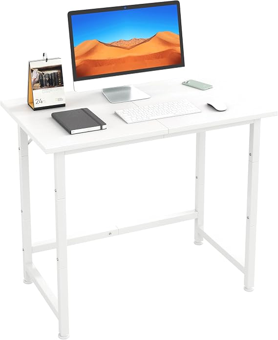 60cm Computer Desk, Small Writing Study Desk with Sturdy Metal Frame, Gaming Table with Desk Pad for Home Office, Workstations, White