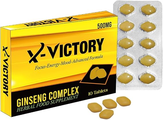 Extra Strong X-VICTORY -500MG Ginseng and Herbal Food Supplement for Men. The Most Effective Natural, Powerful and Fast Acting Food Supplement for Men! - (Pack of 10 Tablets)