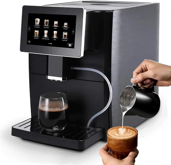 WGM New Fully Automatic Coffee Maker, Espresso Machine High Pressure Extract, Dual Brew Grinder for Hot and Cold Temperature, Accurate Water Temperature Control, Large Capacity, LCD Display Compatible with Espresso Machine, Freshly Ground Coffee Beans, Coffee Beans and Powders / No Measuring Beans Needed / Water / Grinding Function / Mug Direct Extraction for Office, Home and Business Black