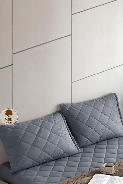 Formeya %100 Pamuk Kapitone Yastık Koruyucu Kılıf 2 Adet 50 x 70 (Gri)