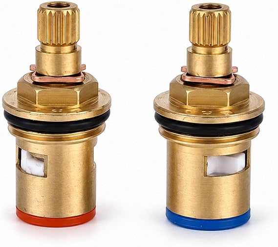 2 Pair Universal Ceramic Tap Cartridge Replacement, 1/4 Turn Solid Brass Hot & Cold Tap Inserts for Shower, Kitchen & Bathroom Mixer Taps