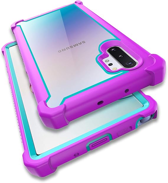 Samsung Galaxy Note 10 Plus用ケース スクリーンプロテクター付き フルボディ保護 ハイブリッド 二層 耐衝撃 アクリル バックケースカバー Galaxy Note 10 Plus 5G 6.8インチ用 パープルライトブルー
