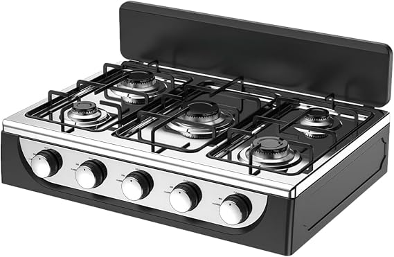 Tabletop Gas Stove, 5 Burner, Energy Saving, High Heat, Commercial Use, Home Use, LP Gas Compatible, Stable Design, Width 25.6 inches 65 cm, Sturdy Stainless Steel for Increased Cooking