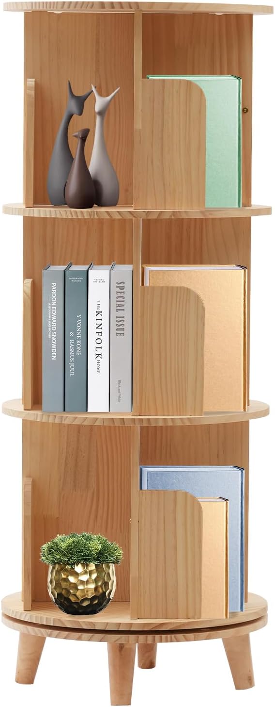 Rotating Bookshelf Book Cases Shelves Shelf Bookcases Large Storage Space Bookcase Shelving Units Living Room Free Standing Bookshelves Wooden Tree Tall Tier Floor Cds Albums