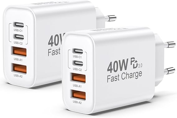 BSTOEM Charger Fast Charging USB C 40W 2Pack Multiple Plug Type C Mobile