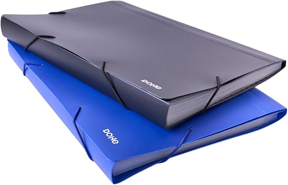 Dohe - A4 Accordion Folders with 13 Sections (2 pcs.) - 32.5x23.5x2.8cm, 2 Colours, Elastic Rubber Closure, Polypropylene 800 micron - Office Supplies