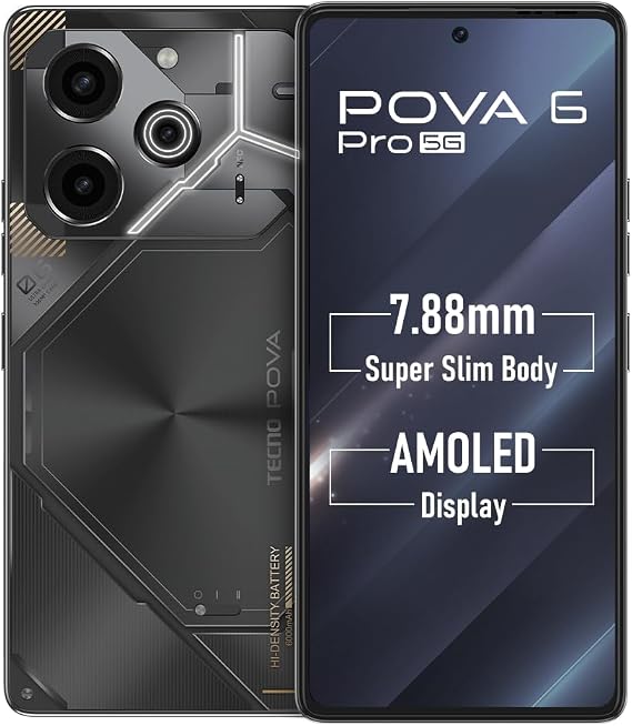 TECNO POVA 6 PRO 5G (24GB*+256GB) | 108MP Kamera + 32MP Selfie Kamera | 120Hz Dot-in AMOLED Ekran | Dolby Atmos özellikli Çift Hoparlör | 6000mAh ve 70W Şarj Cihazı | Ark Arayüzü | Göktaşı Grisi