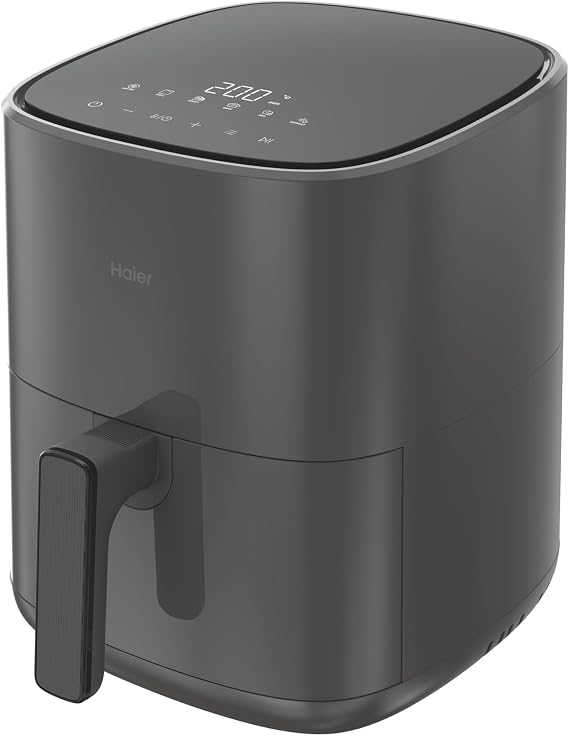 Haier yağsız fritöz, 6'sı 1 arada LED ekranlı hava fritözü, sıcak hava pişirme, kızartma, ızgara, buz çözme, 4 kişiye kadar 5L, gri