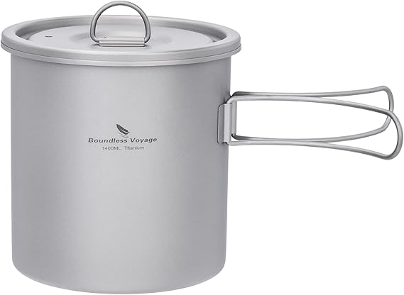 iBasingo 1400ml/1.4L Titanium Camping Pot Hillwalking Billy Can Ti2060C