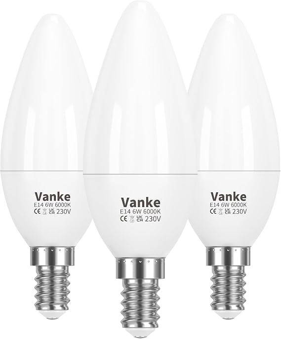 Vanke E14 LED Light Bulb, Cool White 6000K, 6W(40W Equivalent), Pack of 3 [Energy Class F]