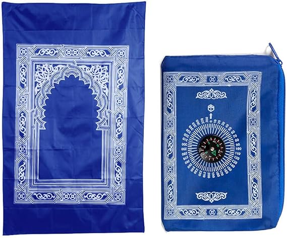 1 Piece Prayer Mat, Musilm Prayer Mat, Polyester Prayer Rug, Portable Travel Prayer Mat, Islamic Travel Prayer Rug with Compass, for Muslim Prayer, Ramadan(Blue)