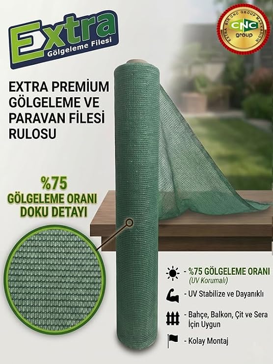YeŞİl Extra GÖlgeleme Fİlesİ%75 GÖlgeleme - 65 Gr/m2-1 Mt. X 15 Mt