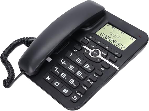 Desktop corded phone, 4 groups of high-speed dialing function, corded landline, clear display, simple and convenient, for office/hotel Black