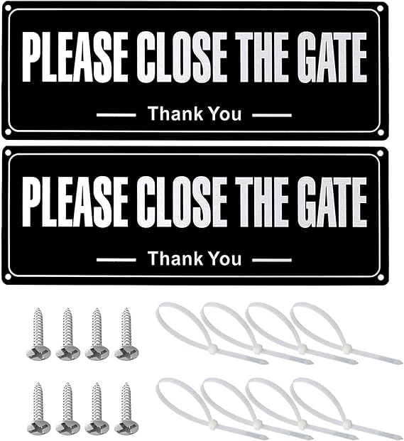 2Pcs Please Close The Gate Signs,Stainless Steel Please Shut The Gate Signs