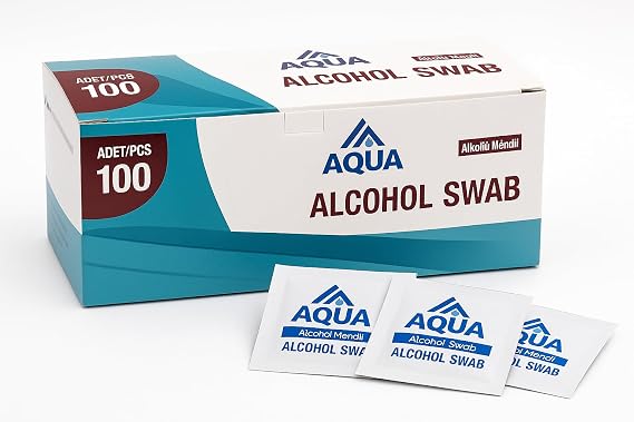 AQUA Alkollü Islak Mendil 100 Adet Paket Steril Temizlik Mendili, Alkollu Swap