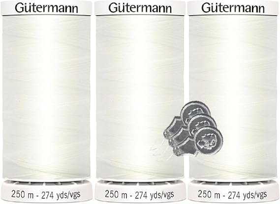 Gutermann Sew-All Thread (250m/274yd) 3-Pack Bundle with Bella's Crafts Needle Threaders (Oyster - 21)