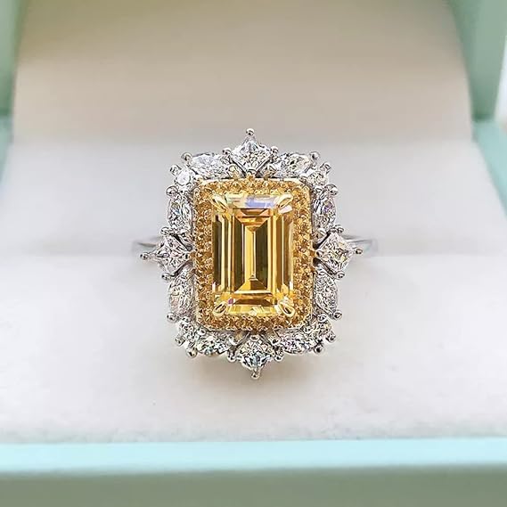 925 Sterling Silver Emerald Cut Moissanite Wedding Engagement Women Rings Fine Jewelry Gift