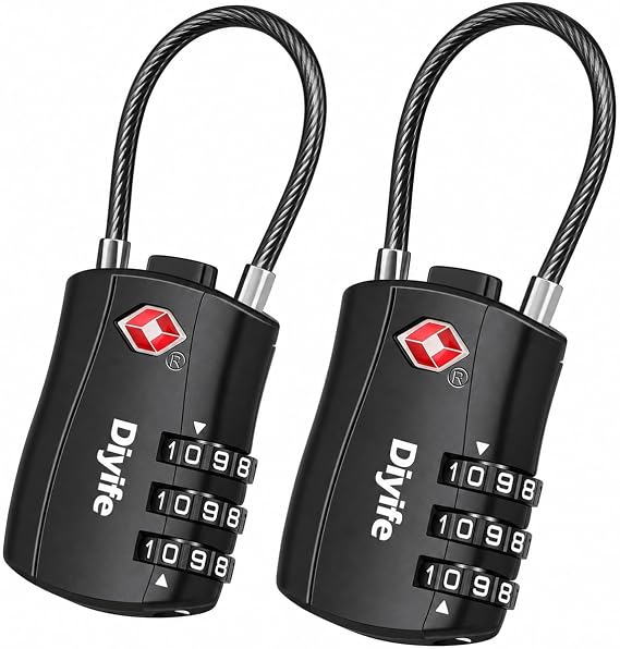 Luggage Padlocks, [New Version] Diyife 2 x TSA 3-Digit Security Padlock