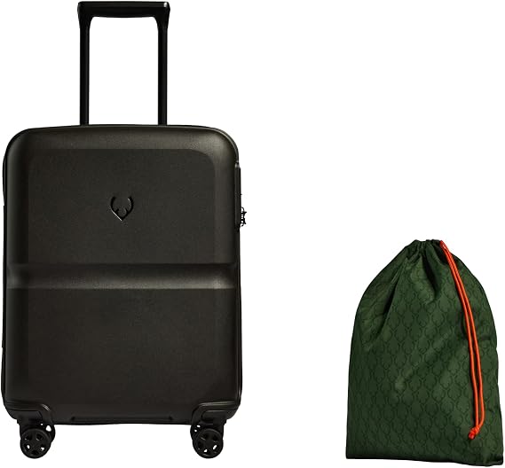 ANTLER Single Stripe Hard Shell Cabin Suitcase with Laundry Bag - 55x40x20cm 39L, Lightweight, 4 Spinner Wheels, TSA Lock, Black - Carry on Luggage Approved by easyJet, Ryanair and British Airways