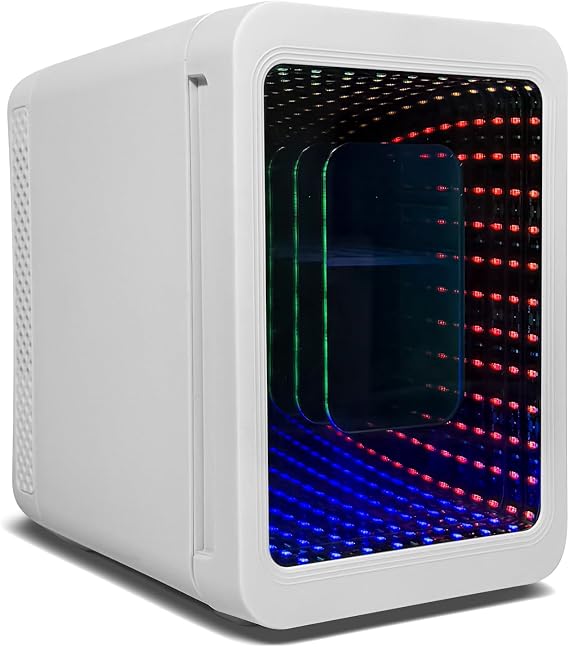 4L RGB Infinity LED Mirror Mini Fridge White, Gaming & Skincare Dual Use, AC/DC Portable Cooler Warmer, Quiet Compact Fridge for Bedroom Gaming Room Office Car (White)