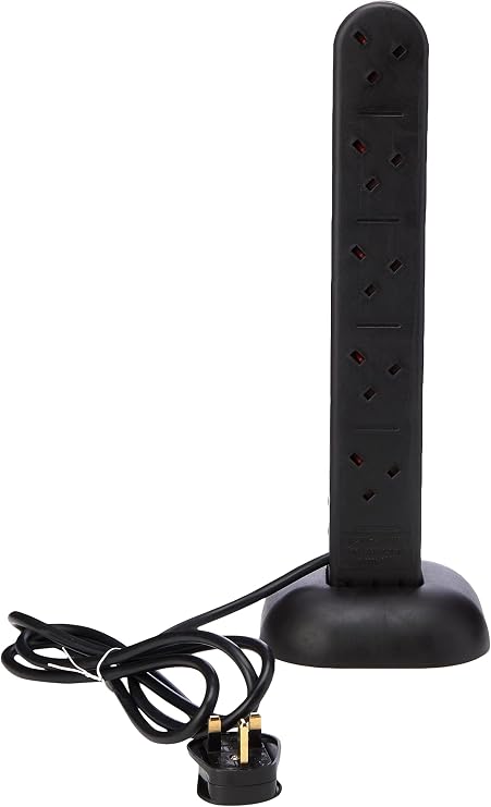 PRO ELEC 10 Gang Tower Extension Lead 2m UK Power Strip 13A Black
