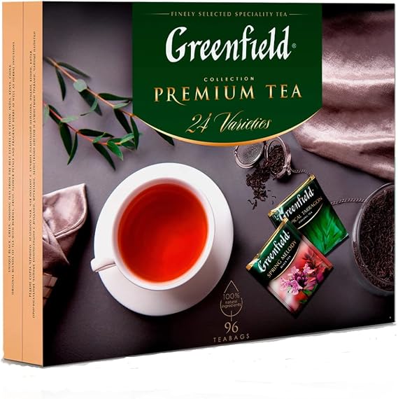 GREENFIELD Tea Set Premium, 24 Varieties, 96 Bags (Tea Bags), Gift Set, Black, Green, Herbal Tea, 167.2 g (96 Cups)