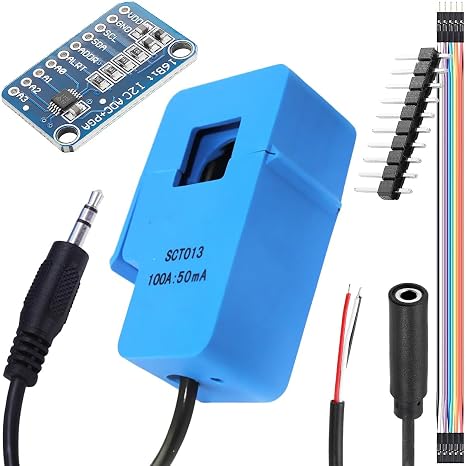 Current Transformer SCT-013-000 Non-invasive Split Core Current Transformer AC 100A/50mA + ADS1115 ADC conversion board with Male and female Dupont cable Audio Female Cable
