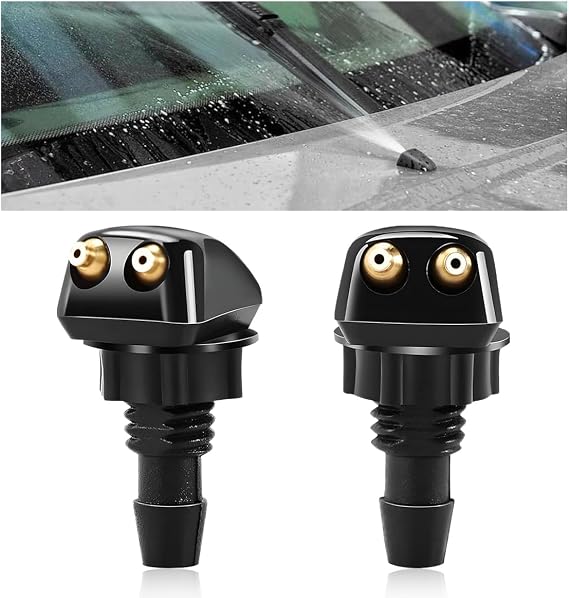 2 PCS Front Windshield Washer Nozzles, Double-Hole Windscreen Washer Sprayer Straight Column Jet, Universal Front Windshield Wiper Nozzle Replacement Kit for Most Vehicles