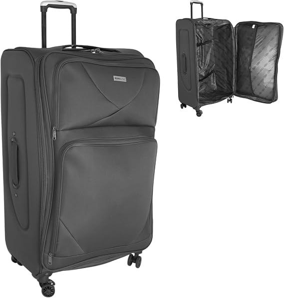 Bordlite 32 Inch Softshell Spinner Suitcase Black – Expandable Extra Large Travel Luggage with 360° Wheels, Combination Lock, Telescopic Handle & Front Pockets