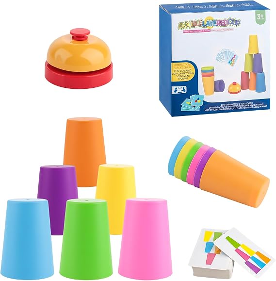 Stacking Cups Speed Cups Game - Colour Stack Game with 12 Speed Cups 50 Cards and 1 Bell Call Quick Stacks Cups Adults Stacking Training Stacking Cups Speed Party Toy