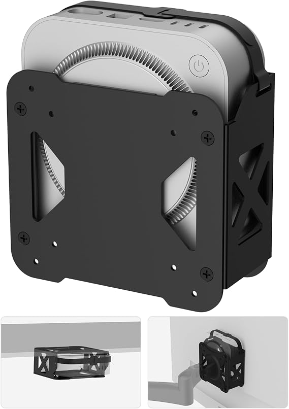 YimautマウントはMac Mini M4およびM4 Pro専用です。モニターの裏側VESAマウント75x75 100x100、モニターアーム、デスク下、壁マウントに取り付け、Mac Miniマウントメタルブラケット、ケーブルタイ付き。
