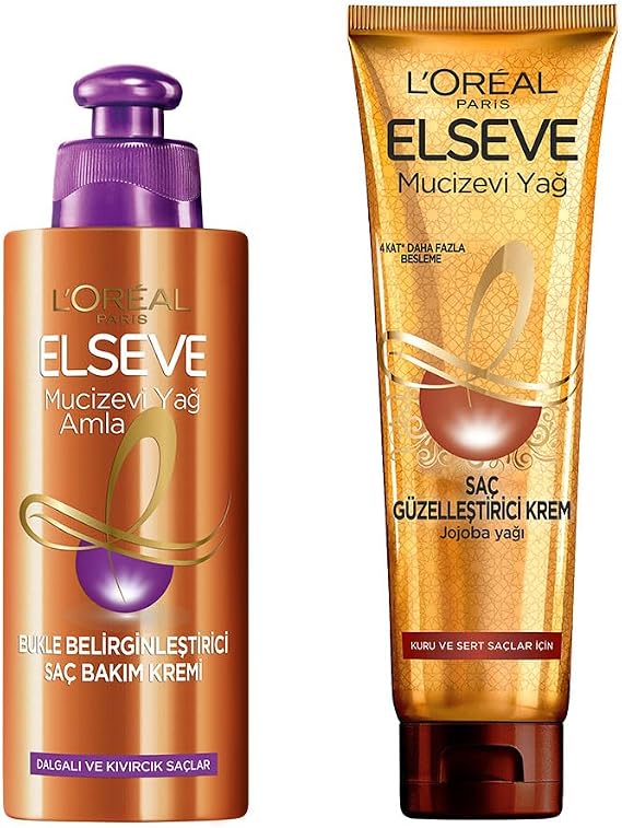 L'Oréal Paris Elseve Miraculous Oil Hair Beautifying Cream 150 ml - Dry and Hard Hair & Elseve Miraculous Amla Oil Curl Distinctive Hair Care Cream Hair Care Set