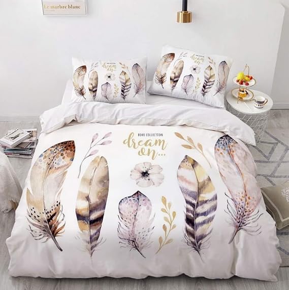 Bedding Double Bed Set Feather Ultra Soft Hypoallergenic Double Duvet Cover Set Include 1 Quilt Cover with Zipper Closure + 1pillowcases 50x75 cm