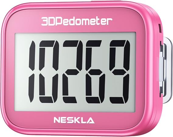 NESKLA 3D Pedometer, Simple Step Counter with Large LCD Display for Walking